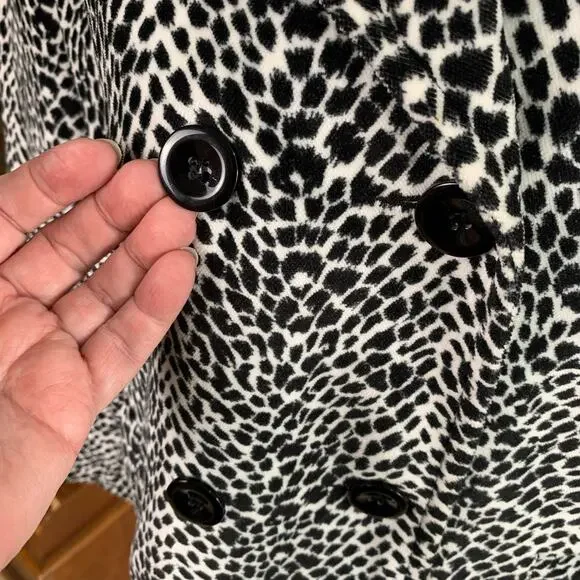 Vintage Sz L Animal Print Leopard Velvet Double Breasted Blazer Jacket Black Wht - Picture 11 of 16